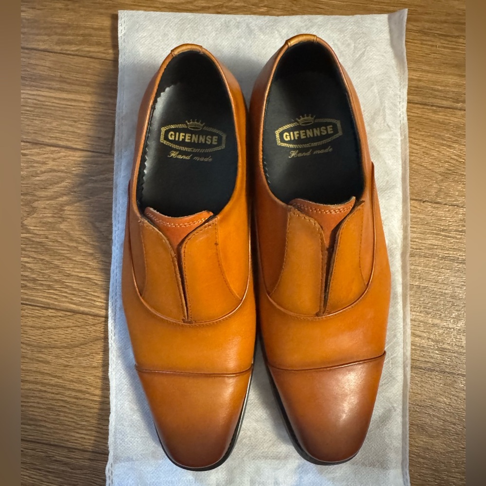 Gifennse Handmade Leather dress shoe's slip on loafers brown Men's size 7.5/39 - Picture 9 of 15